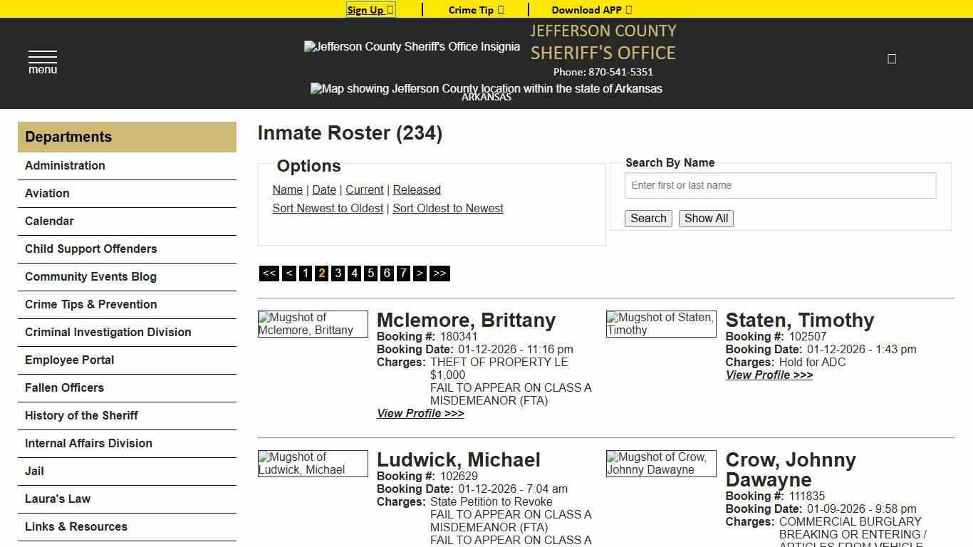 Inmate Roster - Page 2 Current Inmates Booking Date Descending - Jefferson County Sheriff AR